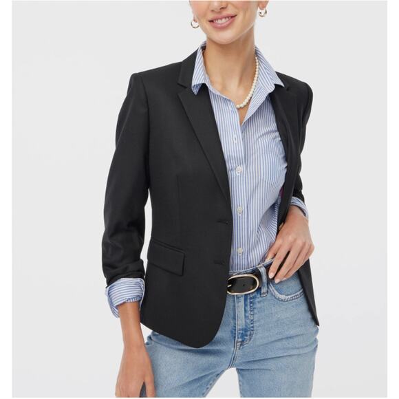 J.Crew Black Wool Blend Preppy Office Work Academia Schoolboy Blazer Size 2 - Picture 1 of 11